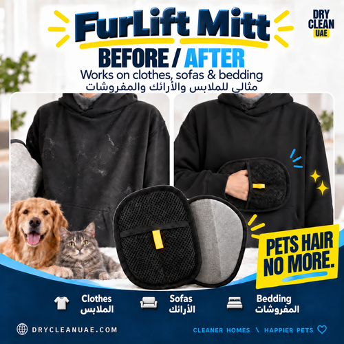 Furlift Mitt before-after pet hair removal on clothes sofas bedding