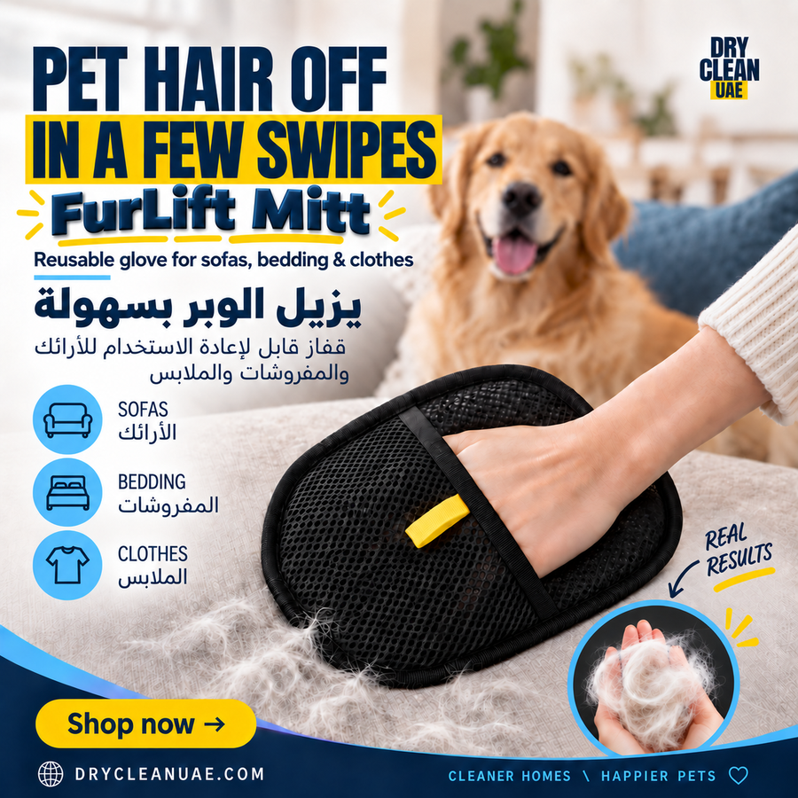 Furlift Mitt used on sofa to remove pet hair